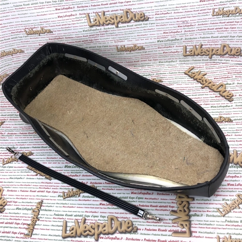 Funda de asiento azul para VESPA 150 GS VS4 VS5 oscura, completa con asa central y ganchos de presión.