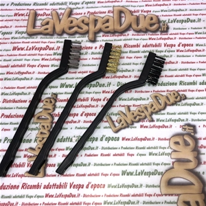 Set of 3 7" Brass Nylon and Stainless Steel Brushes for cleaning, removing rust, paint and dirt for various applications, cleaning spark plugs, Vespa Lambretta MotoGuzzi Motom