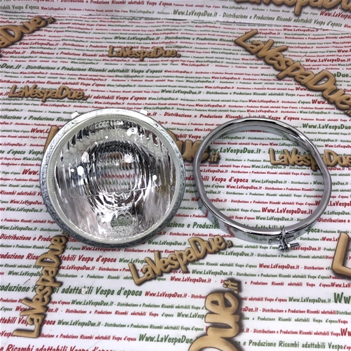 Phare avant en verre de diamètre 115 mm, complet avec anneau de fixation pour Vespa 125, 150 Super, 90 SS, 125 Primavera (réf. 091390, 193798, 143075, 144773).