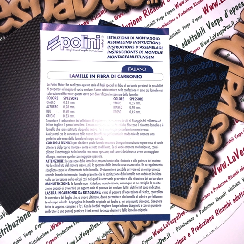 Feuilles de fibre de carbone Polini 213.0601 0,35 mm 110 x 100 mm pour collecteur de soupapes à lamelles Vespa