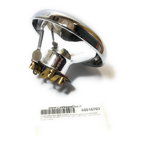 SIEM headlight optical group Ø 95 mm complete with ring frame and lamp holder for VESPA 98 125 V98T V1T A V15T V30T A V33T VU1T from 1948 to 1951 glass with long vertical lines