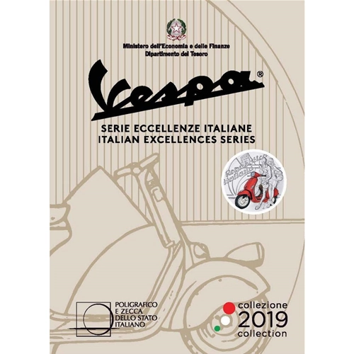 Pièce de 5 euros Vespa rouge en argent 925/1000, série Excellence italienne, édition limitée à 7 000 exemplaires. Pièce de collection en argent émaillé.