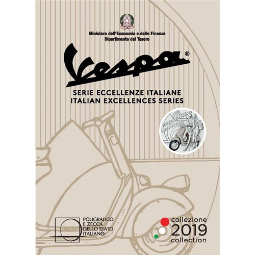 Moneda de 5 euros WHITE Vespa en plata 925‰ Serie Excelencia Italiana Edición limitada de 7.000 unidades Moneda de coleccionista de plata esmaltada
