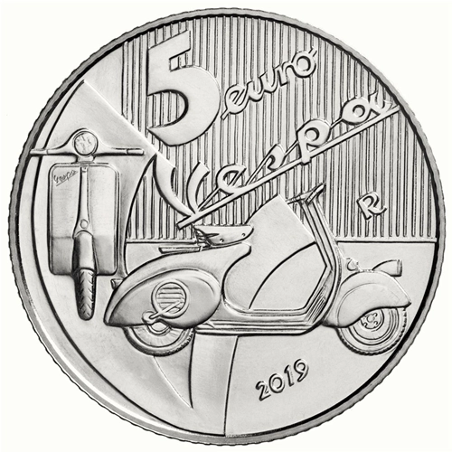 Moneda de 5 euros WHITE Vespa en plata 925‰ Serie Excelencia Italiana Edición limitada de 7.000 unidades Moneda de coleccionista de plata esmaltada
