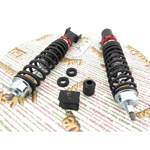 Kit de amortiguadores delanteros y traseros CARBONE HI-TECH CARBON LOOK para VESPA 80 125 150 200 PX PE ARCOBALENO T5 edición limitada de 200 piezas con precarga de muelle ajustable