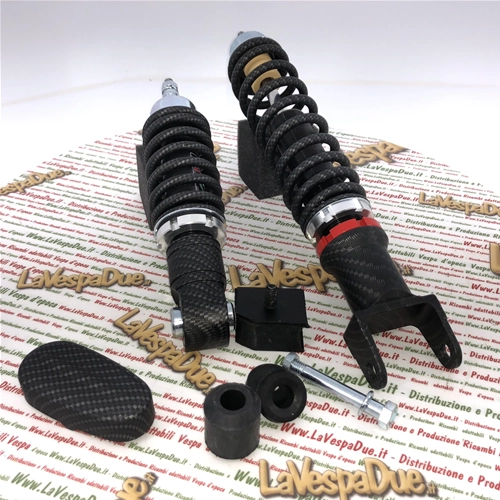 Kit de amortiguadores delanteros y traseros CARBONE HI-TECH CARBON LOOK para VESPA 50 90 125 ET3 PK NLR SPECIAL PRIMAVERA edición limitada de 200 piezas con precarga de muelle ajustable