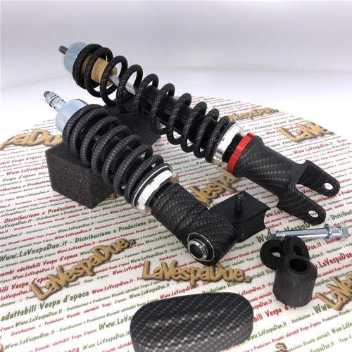 Kit de amortiguadores delanteros y traseros CARBONE HI-TECH CARBON LOOK para VESPA 50 90 125 ET3 PK NLR SPECIAL PRIMAVERA edición limitada de 200 piezas con precarga de muelle ajustable