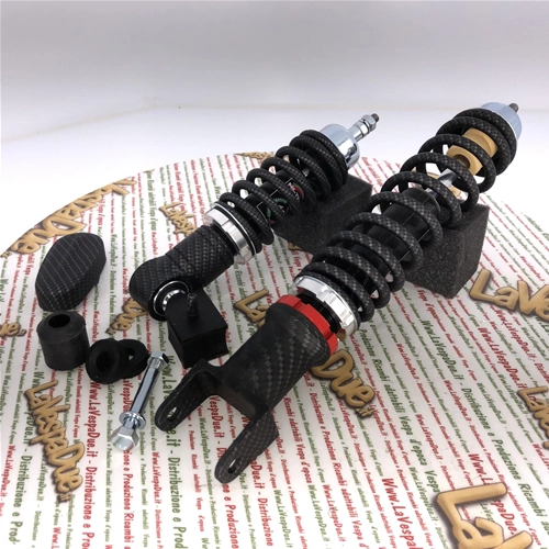 Kit de amortiguadores delanteros y traseros CARBONE HI-TECH CARBON LOOK para VESPA 50 90 125 ET3 PK NLR SPECIAL PRIMAVERA edición limitada de 200 piezas con precarga de muelle ajustable