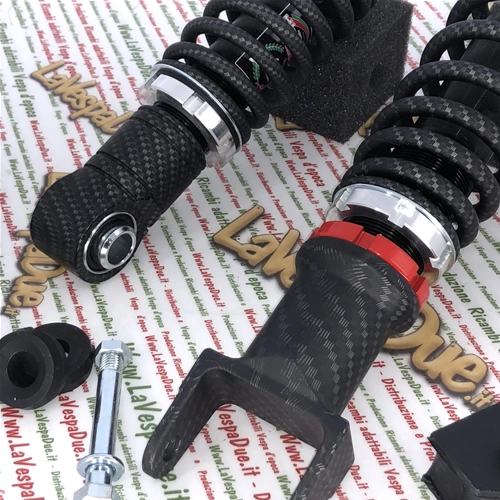 Kit de amortiguadores delanteros y traseros CARBONE HI-TECH CARBON LOOK para VESPA 50 90 125 ET3 PK NLR SPECIAL PRIMAVERA edición limitada de 200 piezas con precarga de muelle ajustable