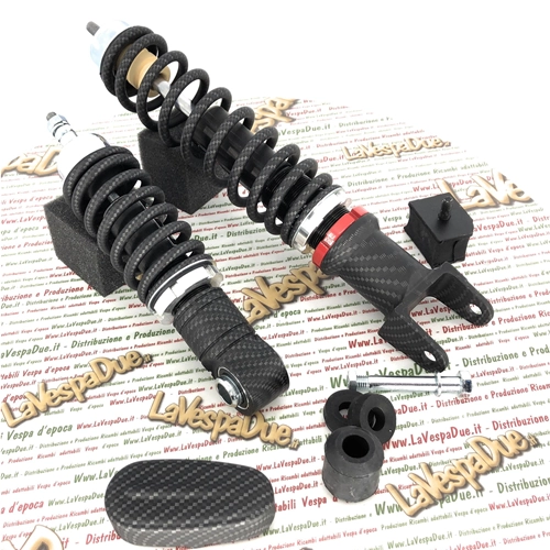 Kit de amortiguadores delanteros y traseros CARBONE HI-TECH CARBON LOOK para VESPA 50 90 125 ET3 PK NLR SPECIAL PRIMAVERA edición limitada de 200 piezas con precarga de muelle ajustable
