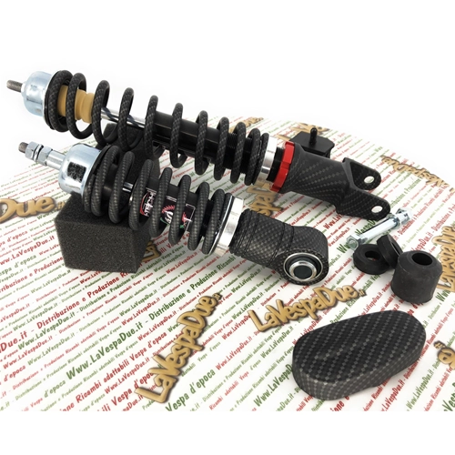 Kit de amortiguadores delanteros y traseros CARBONE HI-TECH CARBON LOOK para VESPA 50 90 125 ET3 PK NLR SPECIAL PRIMAVERA edición limitada de 200 piezas con precarga de muelle ajustable