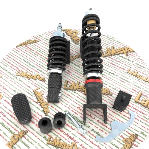 Kit de amortiguadores delanteros y traseros CARBONE HI-TECH CARBON LOOK para VESPA 50 90 125 ET3 PK NLR SPECIAL PRIMAVERA edición limitada de 200 piezas con precarga de muelle ajustable