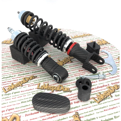 Kit de amortiguadores delanteros y traseros CARBONE HI-TECH CARBON LOOK para VESPA 50 90 125 ET3 PK NLR SPECIAL PRIMAVERA edición limitada de 200 piezas con precarga de muelle ajustable