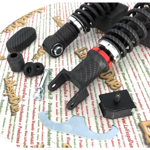 Kit de amortiguadores delanteros y traseros CARBONE HI-TECH CARBON LOOK para VESPA 50 90 125 ET3 PK NLR SPECIAL PRIMAVERA edición limitada de 200 piezas con precarga de muelle ajustable