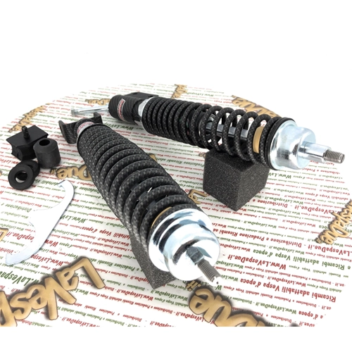 Kit de amortiguadores delanteros y traseros CARBONE HI-TECH CARBON LOOK para VESPA 80 125 150 200 PX PE ARCOBALENO, edición limitada de 200 unidades, reforzado y ajustable con 3 posiciones.