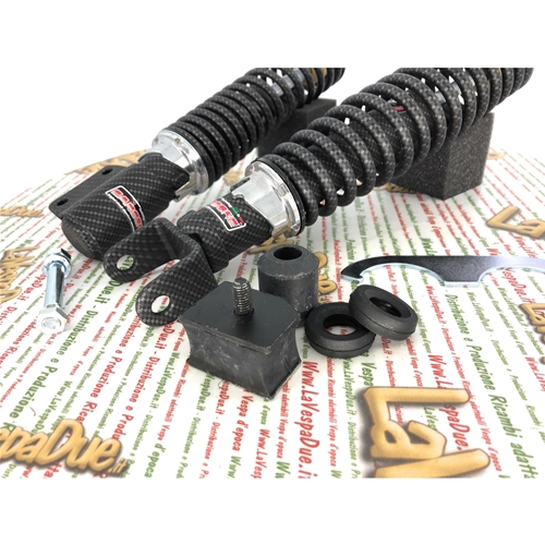 Kit de amortiguadores delanteros y traseros CARBONE HI-TECH CARBON LOOK para VESPA 80 125 150 200 PX PE ARCOBALENO, edición limitada de 200 unidades, reforzado y ajustable con 3 posiciones.