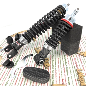 Kit de amortiguadores delanteros y traseros CARBONE HI-TECH CARBON LOOK para VESPA 50 90 125 ET3 PK NLR SPECIAL PRIMAVERA edición limitada de 200 unidades, reforzado y ajustable con 3 posiciones.