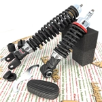 Kit de amortiguadores delanteros y traseros CARBONE HI-TECH CARBON LOOK para VESPA 50 90 125 ET3 PK NLR SPECIAL PRIMAVERA edición limitada de 200 unidades, reforzado y ajustable con 3 posiciones.