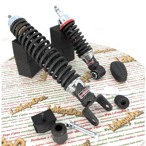 Kit de amortiguadores delanteros y traseros CARBONE HI-TECH CARBON LOOK para VESPA 50 90 125 ET3 PK NLR SPECIAL PRIMAVERA edición limitada de 200 unidades, reforzado y ajustable con 3 posiciones.