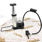 Foot-operated tire pump for inflating bicycle tires, Vespas, Ape bikes, and Lambrettas.