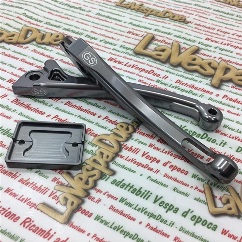 PAIR OF ANTHRACITE GRAND - SPORT SPORT LEVERS IN CNC ALUMINUM SIP 281032AR FOR VESPA 80 125 150 200 PX WITH DISC BRAKE FROM 1998 ONWARDS