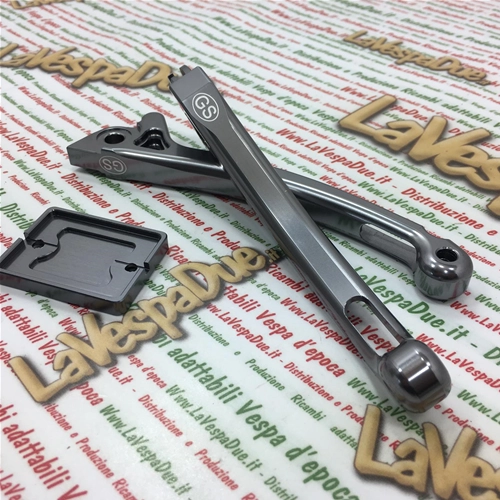 PAIR OF ANTHRACITE GRAND - SPORT SPORT LEVERS IN CNC ALUMINUM SIP 281032AR FOR VESPA 80 125 150 200 PX WITH DISC BRAKE FROM 1998 ONWARDS