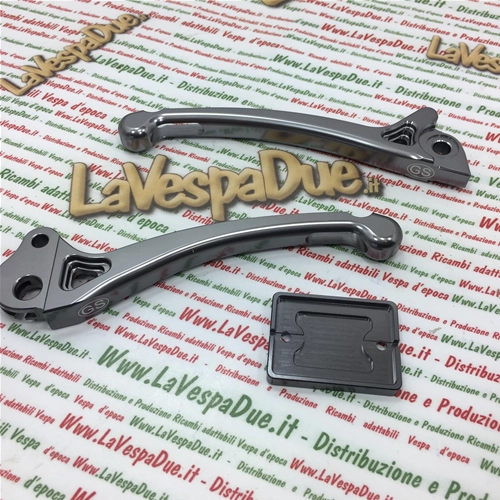 PAIR OF ANTHRACITE GRAND - SPORT SPORT LEVERS IN CNC ALUMINUM SIP 281032AR FOR VESPA 80 125 150 200 PX WITH DISC BRAKE FROM 1998 ONWARDS