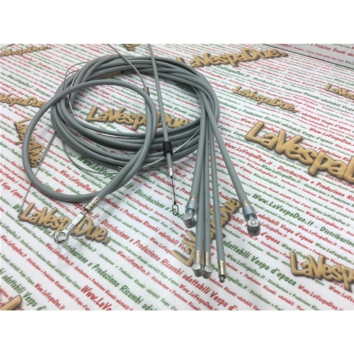 Set of 7 cables with grey sheath for VESPA 80 125 150 200 PX PE P150S P200E first series from 1977 to 1983 with internal Teflon brake clutch gearbox accelerator