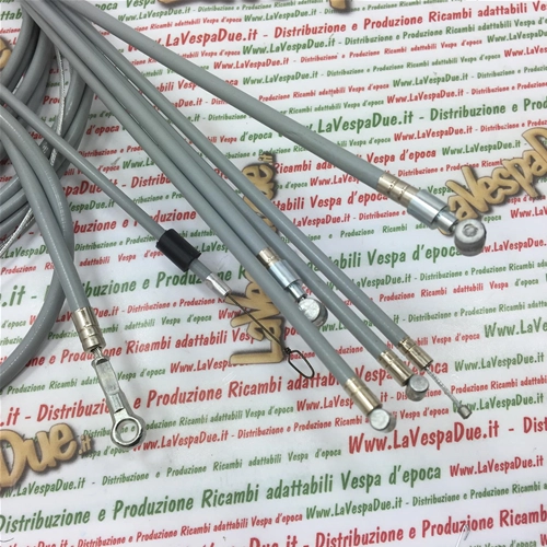 Set of 7 cables with grey sheath for VESPA 80 125 150 200 PX PE P150S P200E first series from 1977 to 1983 with internal Teflon brake clutch gearbox accelerator