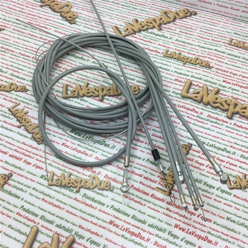 Set of 7 cables with grey sheath for VESPA 80 125 150 200 PX PE P150S P200E first series from 1977 to 1983 with internal Teflon brake clutch gearbox accelerator