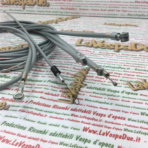 Set of 7 cables with grey sheath for VESPA 80 125 150 200 PX PE P150S P200E first series from 1977 to 1983 with internal Teflon brake clutch gearbox accelerator