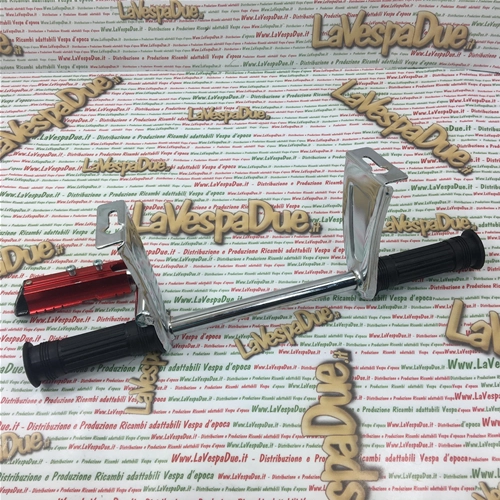 Verchromte Fußraste mit rotem Fußkreuz für VESPA 125, 150, 160, 180, 200, alle PX, PE, SPRINT, TS, RALLY, GS, GL, GT, SUPER usw. ... universell