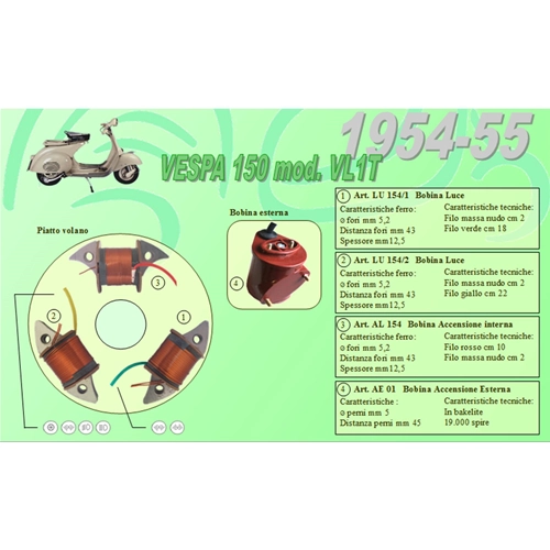 Complete kit 3 Ceab coils for restoration and overhaul of the flywheel plate stator for VESPA 150 VL1T struzzo from 1954 to 1955