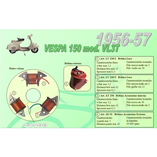 Complete kit 3 Ceab coils for restoration and overhaul of the flywheel plate stator for VESPA 150 VL3T struzzo 1956 1957