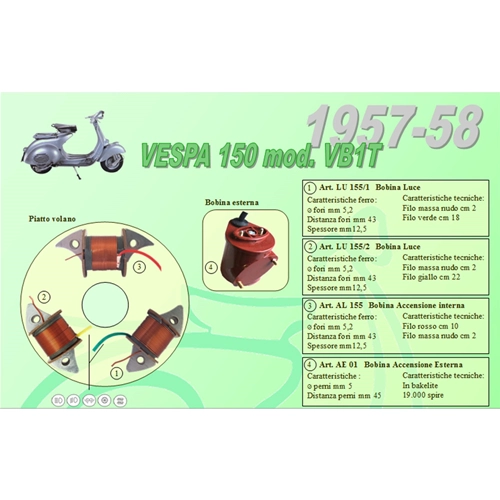 Complete kit with 3 Ceab coils for the restoration and overhaul of the flywheel stator for the Vespa 150 VB1T GS of the poor from 1957 to 1958