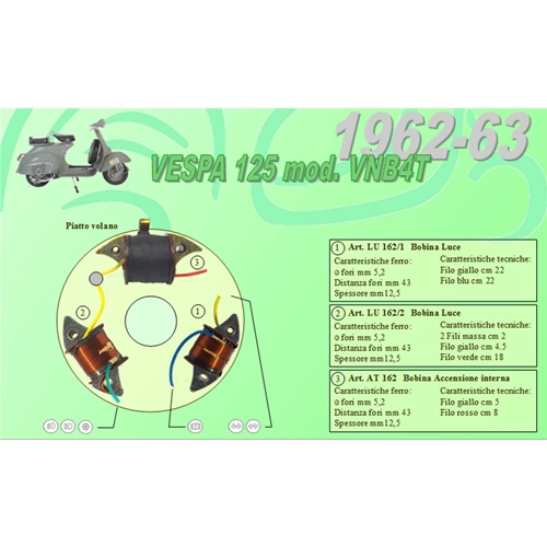 Complete kit with 3 Ceab coils for the overhaul and restoration of the flywheel stator for Vespa 125 VNB4T from 1962 to 1963
