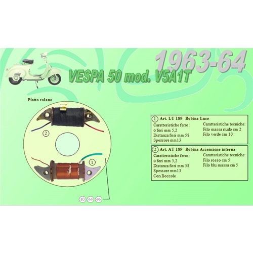 Complete kit with 2 Ceab coils for the restoration and overhaul of the flywheel stator for VESPA 50 V5A1T from 1963 to 1964