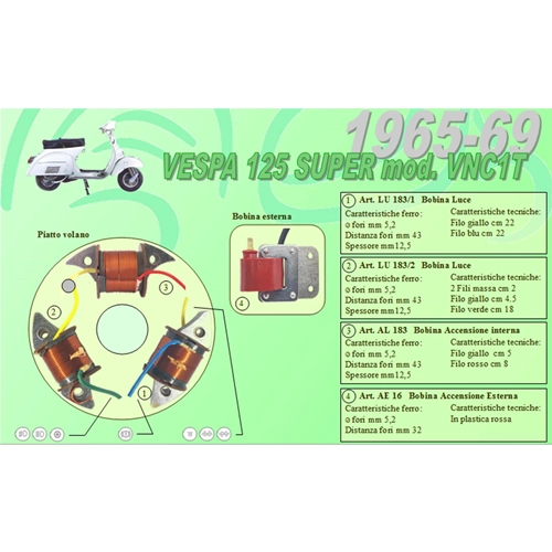 Complete kit with 3 Ceab coils for the restoration and overhaul of the flywheel stator for VESPA 125 SUPER VNC1T from 1965 to 1969