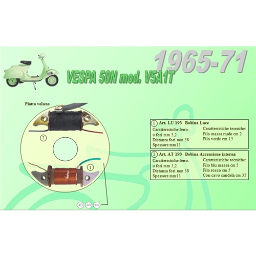 Complete kit with 2 Ceab coils for the restoration and overhaul of the flywheel stator for VESPA 50 N V5A1T from 1965 to 1971
