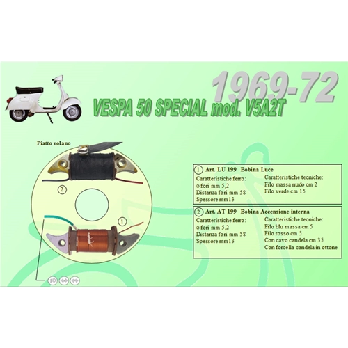 Complete kit with 2 Ceab coils for the restoration and overhaul of the flywheel stator for VESPA 50 SPECIAL V5A2T from 1969 to 1972