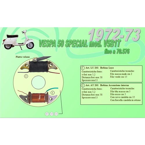 Komplettes Set mit 2 Ceab-Zündspulen zur Restaurierung und Überholung des Schwungradplattenstators für VESPA 50 SPECIAL V5B1T bis Rahmennummer 70576 von 1972 bis 1973