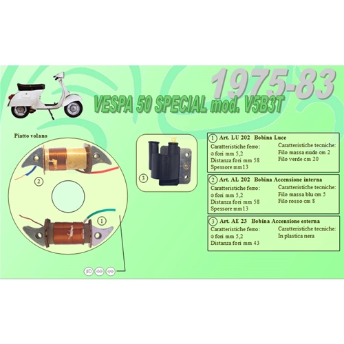 Complete kit with 2 Ceab coils for the restoration and overhaul of the flywheel stator for VESPA 50 SPECIAL V5B3T from 1975 to 1983