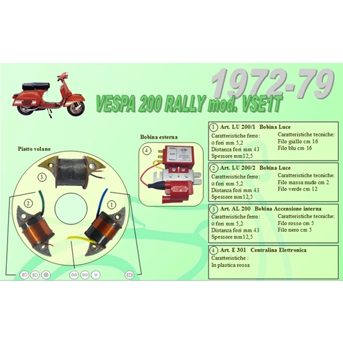 Complete kit with 3 Ceab coils for the restoration and overhaul of the flywheel stator for VESPA 200 RALLY VSE1T from 1972 to 1979