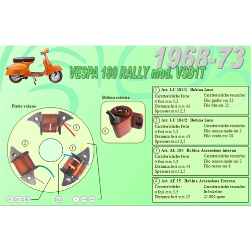 Complete kit with 3 Ceab coils for the restoration and overhaul of the flywheel stator for VESPA 180 RALLY VSD1T from 1968 to 1973