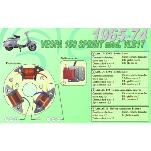 Complete kit with 3 Ceab coils for the restoration and overhaul of the flywheel stator for VESPA 150 SPRINT VLB1T from 1965 to 1974