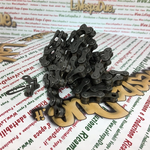 Cadena de transmisión KMC 1/2" x 1/8" HV 410 OEM 112 eslabones Longitud del pasador 8.6 nn adaptable para PIAGGIO CIAO BRAVO SI GRILLO BOXER varios ciclomotores BRONCE ro 247385