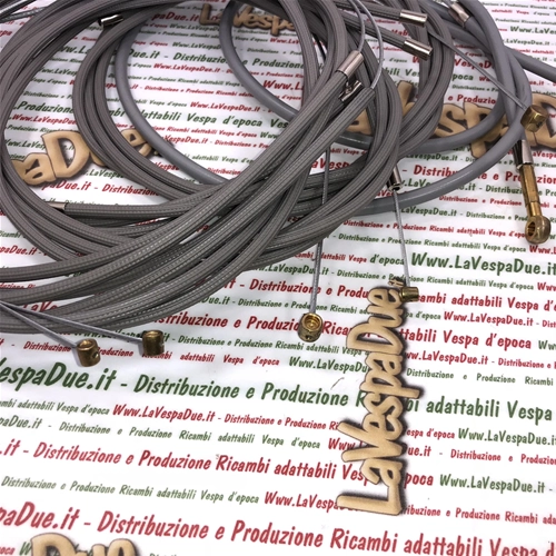 Satz mit 7 Kabeln mit grau karierter Ummantelung für VESPA 125 150 V1 V15 V30 V33 VM VN VL VB1 GS 150 VS1 HOFFMAN ACMA mit internem Teflon-Brems-, Kupplungs-, Getriebe- und Gaszuganschluss
