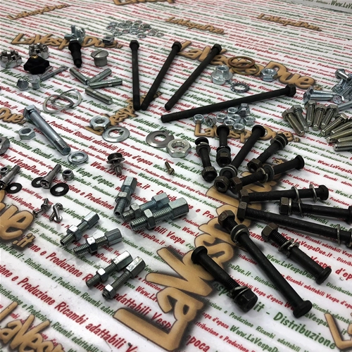 Kit complet d'écrous, boulons, rondelles et goujons pour restauration, adaptable aux modèles VESPA 50, 90, 125, NLR, SS, SUPER, SPRINT, SPECIAL, ELESTART, NUOVA, PRIMAVERA et ET3.
