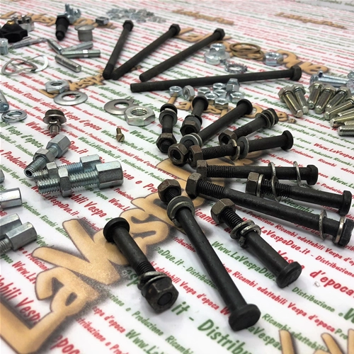 Kit complet d'écrous, boulons, rondelles et goujons pour restauration, adaptable aux modèles VESPA 50, 90, 125, NLR, SS, SUPER, SPRINT, SPECIAL, ELESTART, NUOVA, PRIMAVERA et ET3.