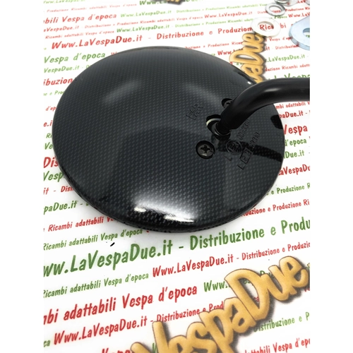 Rechter Außenspiegel (Fernspiegel) in Carbon-Optik (dunkel) im Stil der 60er/70er Jahre für Vespa 50, 125, 150, 180 und 200, komplett mit Halterung